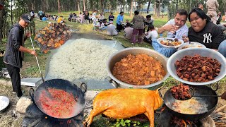 Rural Village Family Grand Picnic at Jungle Pork amp Chicken Fry Mutton Curry Rice Cooking and Eating [upl. by Rento]