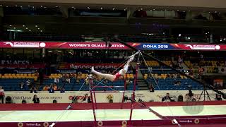 DERWAEL Nina BEL  2018 Artistic Worlds Doha QAT  Qualifications Uneven Bars [upl. by Aihsenyt]