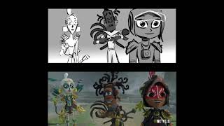 MAYA amp THE THREE reveal of the PUMA warrior PICCHU storyboard comparison [upl. by Dressel327]