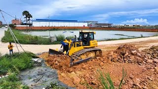 SHANTUI DH17C2 Bulldozer Transaction Filling up land huge Dump Truck Unloading [upl. by Anelrahs]