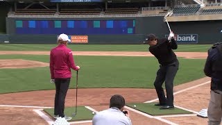 Digital Extra Golf stars Mickelson Lewis show off at Target Field [upl. by Boyer]