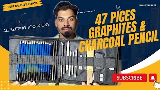 Unboxing  Review  Corslet 47 pieces pencil kit PROFESSIONAL GRAPHITE amp CHARCOAL sketch kit [upl. by Gilles]