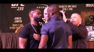 Tyron Woodley Kamaru Usman Get Into Heated War of Words at UFC 235 Presser [upl. by Aioj861]