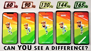 Slow Motion 165Hz vs 144Hz vs 120Hz vs 90Hz vs 60Hz  Smartphone Screen Refresh Rate Comparison [upl. by Aiym33]