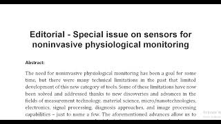 Editorial Special issue on sensors for noninvasive physiological monitoring [upl. by Raymund91]