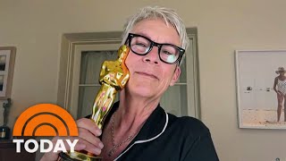 Jamie Lee Curtis gets emotional talking about her Oscar win [upl. by Ayotna]