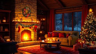 Relaxing Christmas Music Ambience w Crackling Fireplace 🎄 Cozy Christmas Cabin w Snow Falling [upl. by Houser]