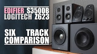 Edifier S350DB vs Logitech Z623  6Track Comparison [upl. by Eahsat]