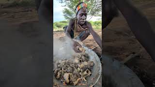 Hadzabe tribe prepare their favorite meal in Forest hadzabetribe villagelife favoritefood food [upl. by Ylrebmik206]