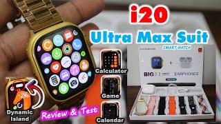 i20 Ultra Max Suit Smart Watch 10 in 1 Review Setting  23 Display BT Calling  Wireless Charging [upl. by Nairbal]