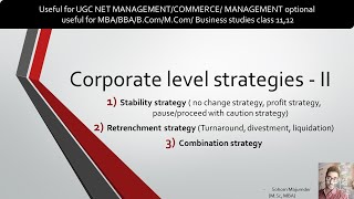 Corporate level strategies  II  stability retrenchment combination  MBA UGC NET [upl. by Niwhsa]