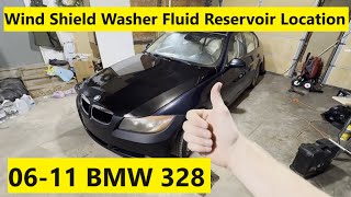 Windshield Washer Fluid Reservoir Location BMW 328i 06 07 08 09 10 11 2006 2007 2008 2009 2010 2011 [upl. by Kristof]