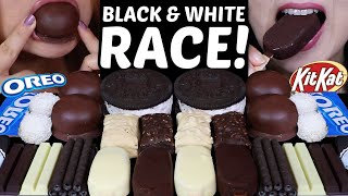 ASMR BLACK amp WHITE CHOCOLATE RACE OREO DIP AND STICKS MINI ICE CREAM BARS BIG MARSHMALLOWS 먹방 [upl. by Dunc]