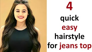 4 quick and simple hairstyle for girls with jeans top [upl. by Ilil]