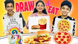 DRAW AND EAT CHALLENGE🍔🍟  സംഗതി ഹോട്ടാണ് 🤣Minshasworld [upl. by Aihpled]