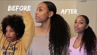 How To Sleek Low Ponytail w Weave on Short Natural Hair [upl. by Aretina]