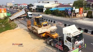 Impressive Activity  Heavy Bulldozer SHANTUI Working And Big Dump truck unloading soil filling up [upl. by Bock]