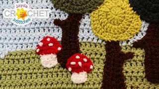 Crochet Toadstool Mushroom Applique  BONUS  Folk Art Calendar Blanket 2019 [upl. by Thamora]