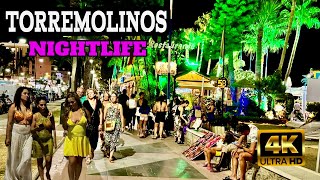 TORREMOLINOS Spain nightlife promenade walk summer 2024  costa del sol malaga 4k [upl. by Adnirak]