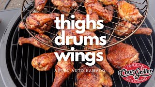 Chicken Medley on the CharGriller AKORN AutoKamado  Crispy Thighs Drumsticks Wings [upl. by Arabeila195]