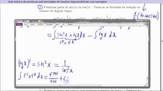 Aula teórica de primitivasantiderivadas de funções trigonométricas potências com exemplos [upl. by Eilah]