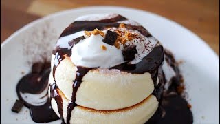 Fluffy Japanese Souffle Pancakes with Chocolate Sauce  Extended version with tutorial [upl. by Strauss]