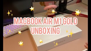 MacBook Air M1 Gold  Accessoires Unboxing ♡ [upl. by Ayvid]