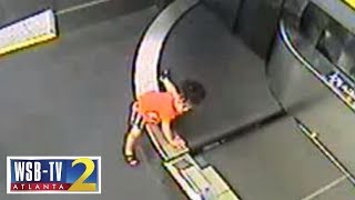 Whoa Sneaky kid rides airport conveyor belt to TSA room  WSBTV [upl. by Shu]