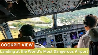 HeartStopping Cockpit View Landing at the Worlds Most Dangerous Airport  Paro Runway 15 [upl. by Ennairak]