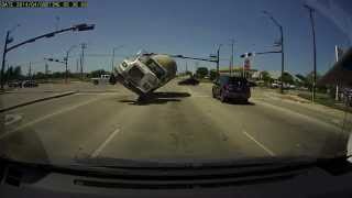 Dashcam captures incredible cement truck crash [upl. by Irish]