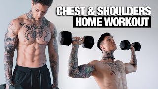 Complete Chest amp Shoulder Home Workout  Dumbbells Only [upl. by Lemmy]