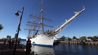 100yearold Norwegian tall ship arrives in Norfolk [upl. by Ralaigh280]