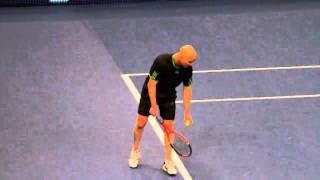 Sampras Vs Agassi MSG 2011 Agassi Serve and Forehand in slow motion [upl. by Nimsaj]