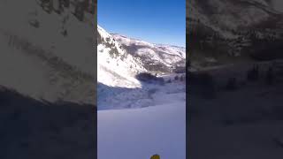 Skier falls off of massive cliff skiing wtf fall ￼ [upl. by Laicram]