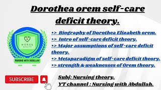 Dorothea orem self care deficit theory in urdu BsN 7th PostRn 2nd semester Nursing theory [upl. by Anaidiriv]