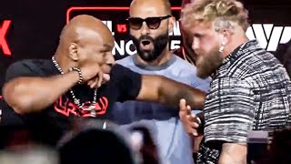 Mike Tyson SWINGS ON Jake Paul amp NEARLY FCKS HIM UP early at HEATED FACE OFF [upl. by Neelyhtak639]