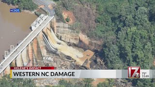 New images Damage to Lake Lure Dam and S Asheville flooding [upl. by Judenberg585]