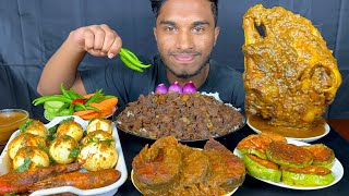 Spicy mutton Boti curry fish curry  egg curry and full goat curry with rice mukbang eating show [upl. by Ailil638]