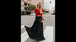 Black pleated skirt styling ideas  pleated skirt outfit  pleated skirt styling short [upl. by Yoral876]