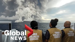 Tonga underwater volcano eruption triggers tsunami advisories [upl. by Aicak776]