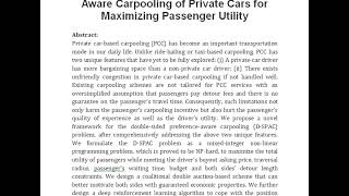 D SPAC Double Sided Preference Aware Carpooling of Private Cars for Maximizing Passenger Utility [upl. by Enitsirhc]