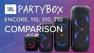 JBL PartyBox Speaker SHOWDOWN 💥 Encore Essential VS PartyBox 110 VS PartyBox 310 VS PartyBox 710 [upl. by Fairleigh]