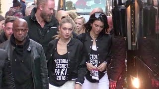 Gigi Hadid Kendall Jenner and the Victoria s Secret Angels leaving their hotel in Paris [upl. by Guod117]