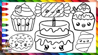 Dibuja y Colorea Lindos Postres y Dulces 🎂🧁🍬🍨🌈 Dibujos Para Niños [upl. by Ecyac]