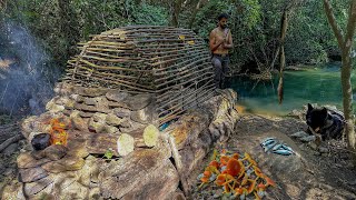 3 DAYS solo survival CAMPING CATCH and COOK Fishing Big MUSHROOM Building BUSHCRAFT SHELTER [upl. by Erotavlas]