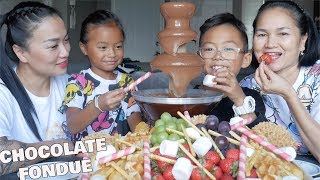 CHOCOLATE FONDUE FOUNTAIN  FRUIT PLATTER FAMILY MUKBANG LETS EAT  SASVlogs [upl. by Black]