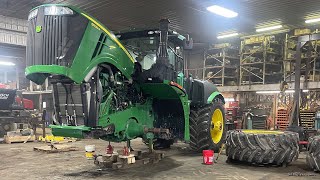 Putting a Grouser Blade frame on a John Deere 9620R [upl. by Hopfinger]