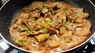 Pork Mushroom Recipe Pork Belly Pieces in Creamy Mushroom sauce [upl. by Aicilav998]