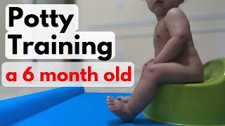 6 MONTH OLD PEES IN THE POTTY Potty training a 6 month old How to potty train your baby [upl. by Lrat]