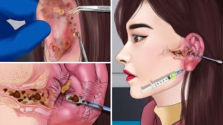 ASMR Treatment and remove for Piercing for swollen girls ear ear piercing [upl. by Pubilis412]